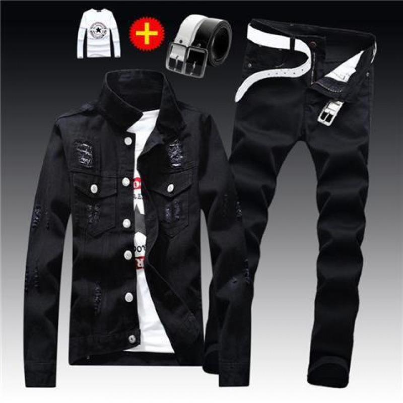 Fashionable mens washed denim jacket jeans pants 2-piece set decal long sleeved jacket casual slim fit mens clothing S-XXXL autumn 240824bj