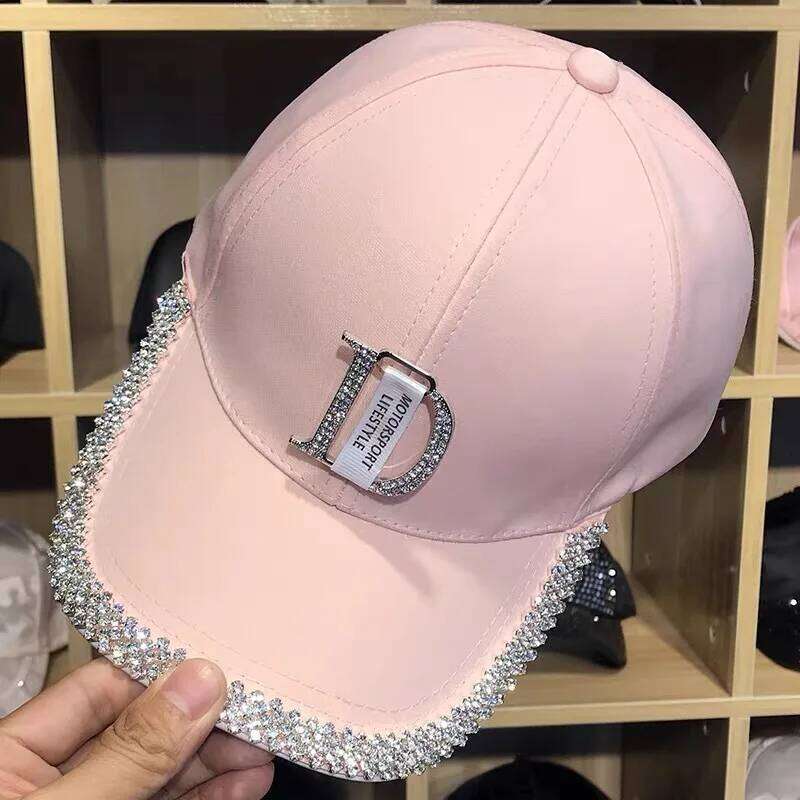Glitter Rhinestone Letter D Baseball Caps Trendy Women Cotton Blingbling Snapback Hip Hop Cap Outdoor Women's Sun Hat Y260115