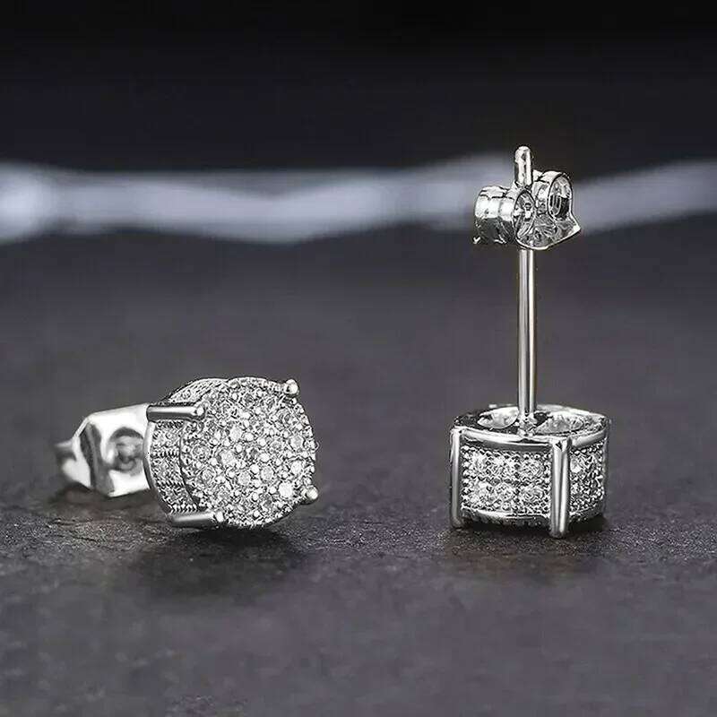 Valentine's Day Gold Silver Color Round Ear Studs for Women/Men Fashion 4 Claw Shiny Rhinestone Stud Earrings Punk Luxury Design Jew 26H0115