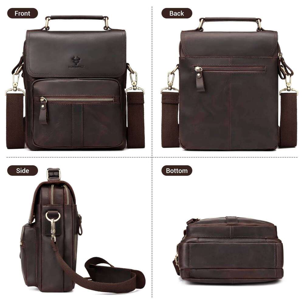 Luxury shoulder bag handbag Hobo HUMERPAUL full grain leather retro office high-quality cowhide men's crossbody bag SENYY