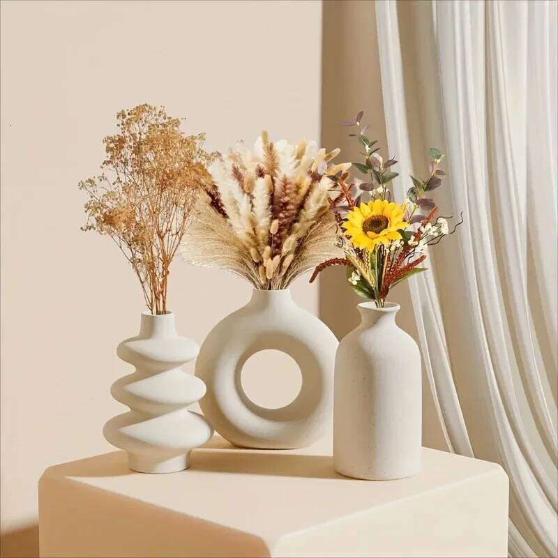 Set of 3 White Ceramic Bohemian Vase Set, Creative vase ornaments, Wedding home living room Bedroom decoration C260116