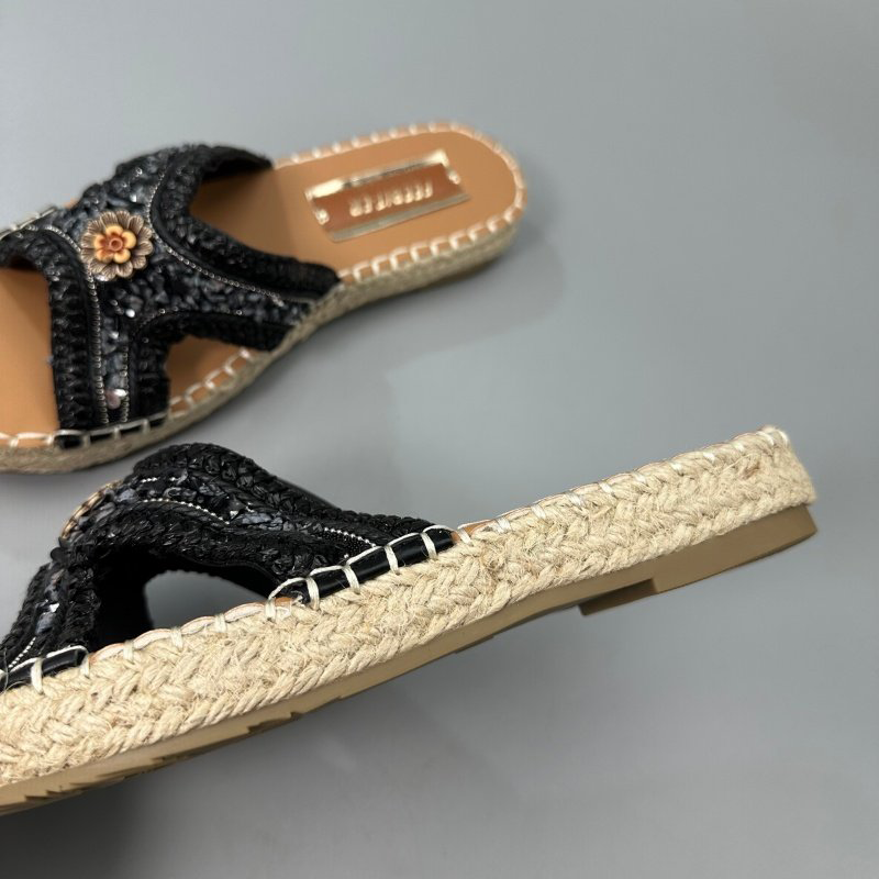 Slippers Embroidered Flowers Platform Women Fashion Floral Espadrilles Shoes Female 2025 Outdoor Flat Heel Casual Slides Woman