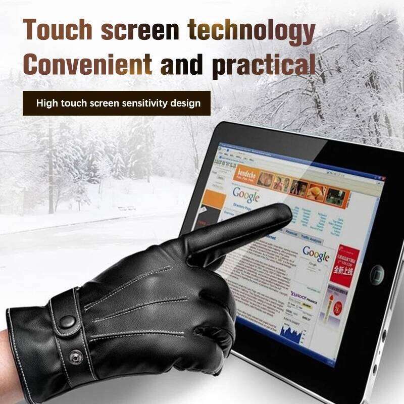 Winter Fashion Black PU Male Thin Style Driving Leather Men Gloves Non-Slip Full Fingers Palm Touchscreen Ski Mit Y260115