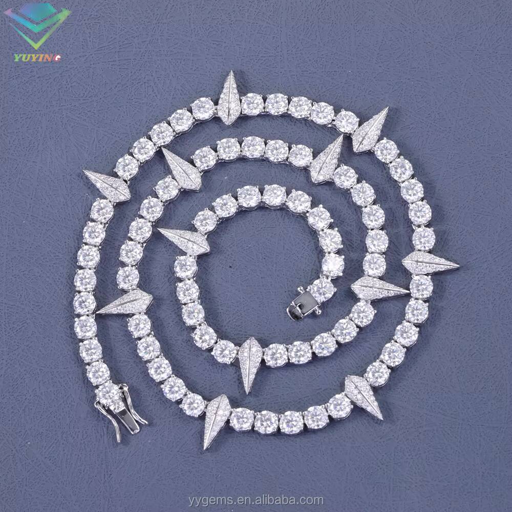 Yu Ying Spiked Style Tennis Chain Hip Hop Jewelry Pass Tester 925 Sterling Silver VVS Moissanite Cross Tennis Chain