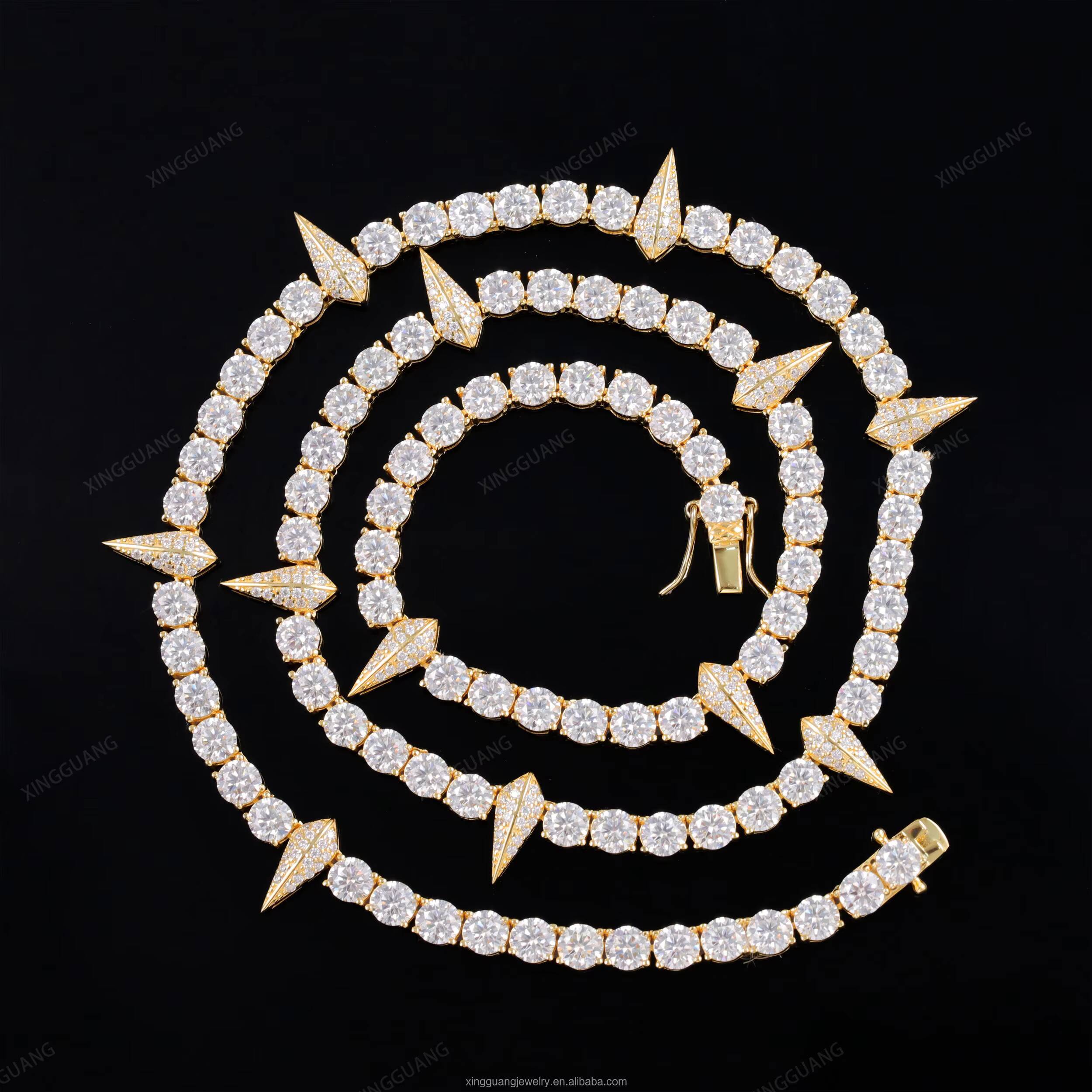 New Design Spiked Style VVS Diamond Tennis Chain Hip Hop Jewelry 4mm 5mm S925 Silver GRA Moissanite Tennis Chain Necklace