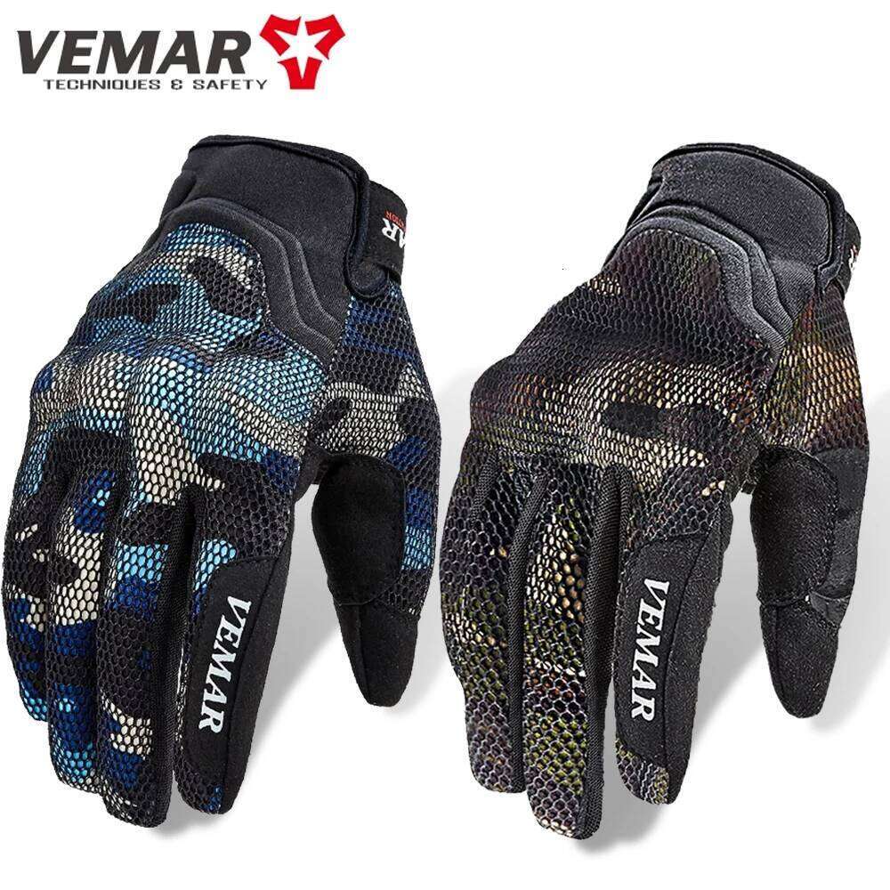 Vemar Camo Blue Brown 3D Mesh Motorcycle Summer Touch Wearable Motocross Gloves Men Anti-Fall Motor Bike Glove Reflective Y260115