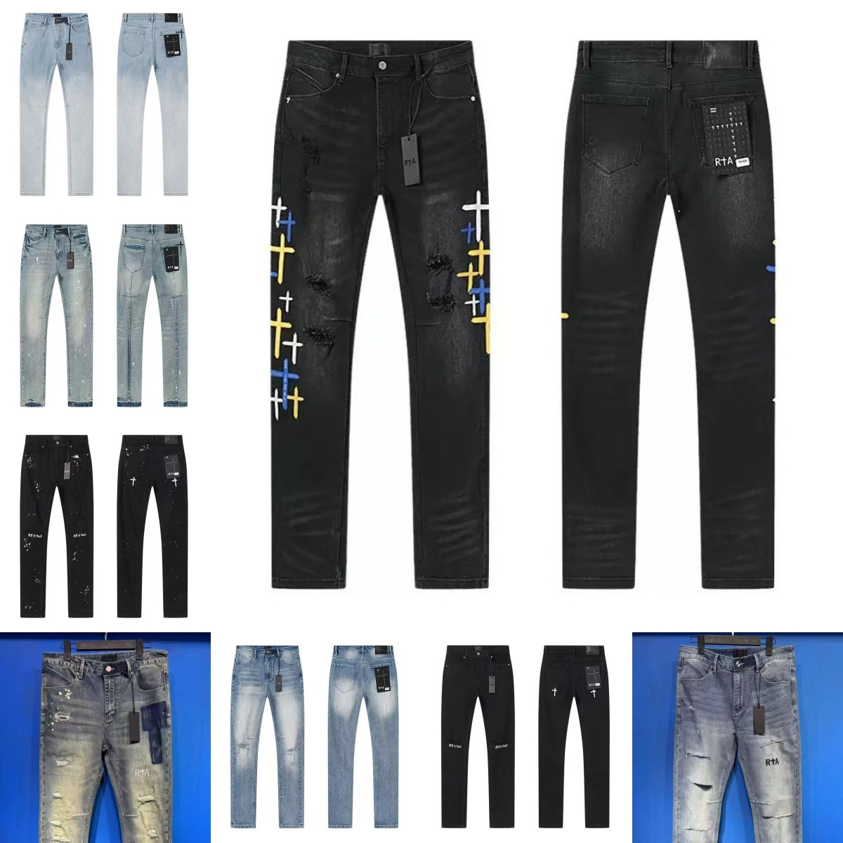 RTA jeans designer mens jeans pants designer jeans for mens High-end Quality Straight blue Retro Streetwear Casual Sweatpants Joggers Pant