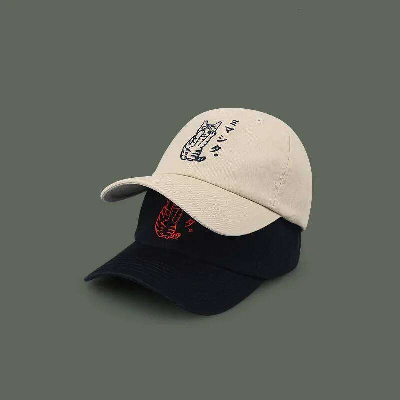 Japanese Retro Baseball Cap Women Ins Cute Cat Embroidered Soft Top Peaked Hat Spring and Summer Versatile Sunshade Men's Caps Y260115
