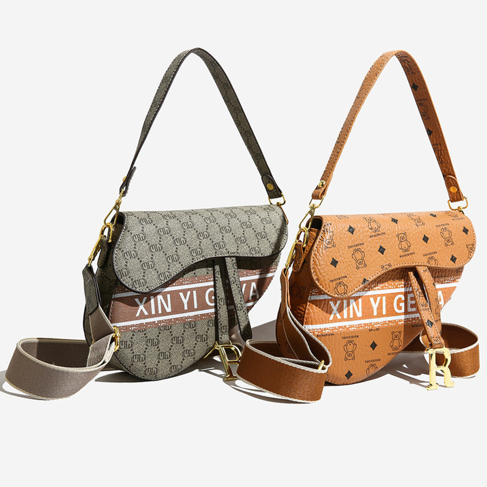 designer bag Single Shoulder Underarm Saddle Women's Retro Print Light Luxury Wide Strap Crossbody Bag