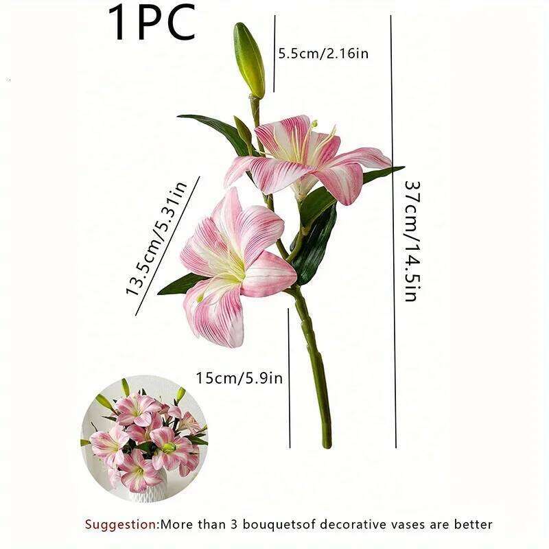 Artificial Flowers Fake Real Touch Lilies 3 Heads Buds Faux Flora for Indoor Home Decor Outdoor Party Easter Lily Flower C260116