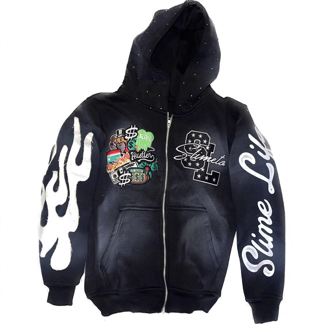 2024 New Trendy Brand Hooded Cardigan Embroidered Street Style Printed Unisex Sweatshirt