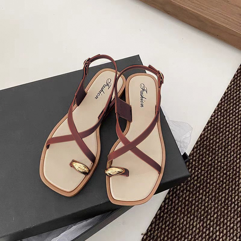 Luxury sandals 2026 Women's Toe Loop Roman Sandals, Flat Outdoor Slide Sandals, Comfortable Summer Thong Style Shoes Free Shipping
