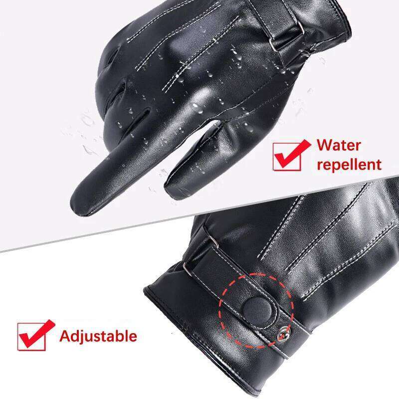 Winter Fashion Black PU Male Thin Style Driving Leather Men Gloves Non-Slip Full Fingers Palm Touchscreen Ski Mit Y260115