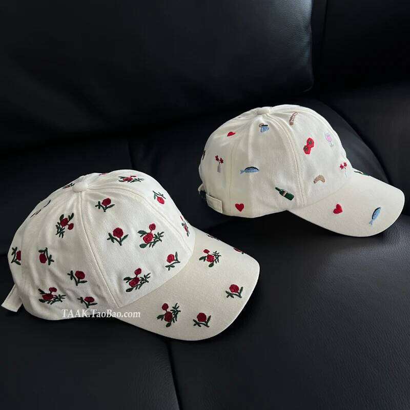 New Fun Rose Cartoon Embroidered Baseball Caps for Women and Men Summer Travel Sunscreen Fashion Versatile Y2K Sun Hats Y260115