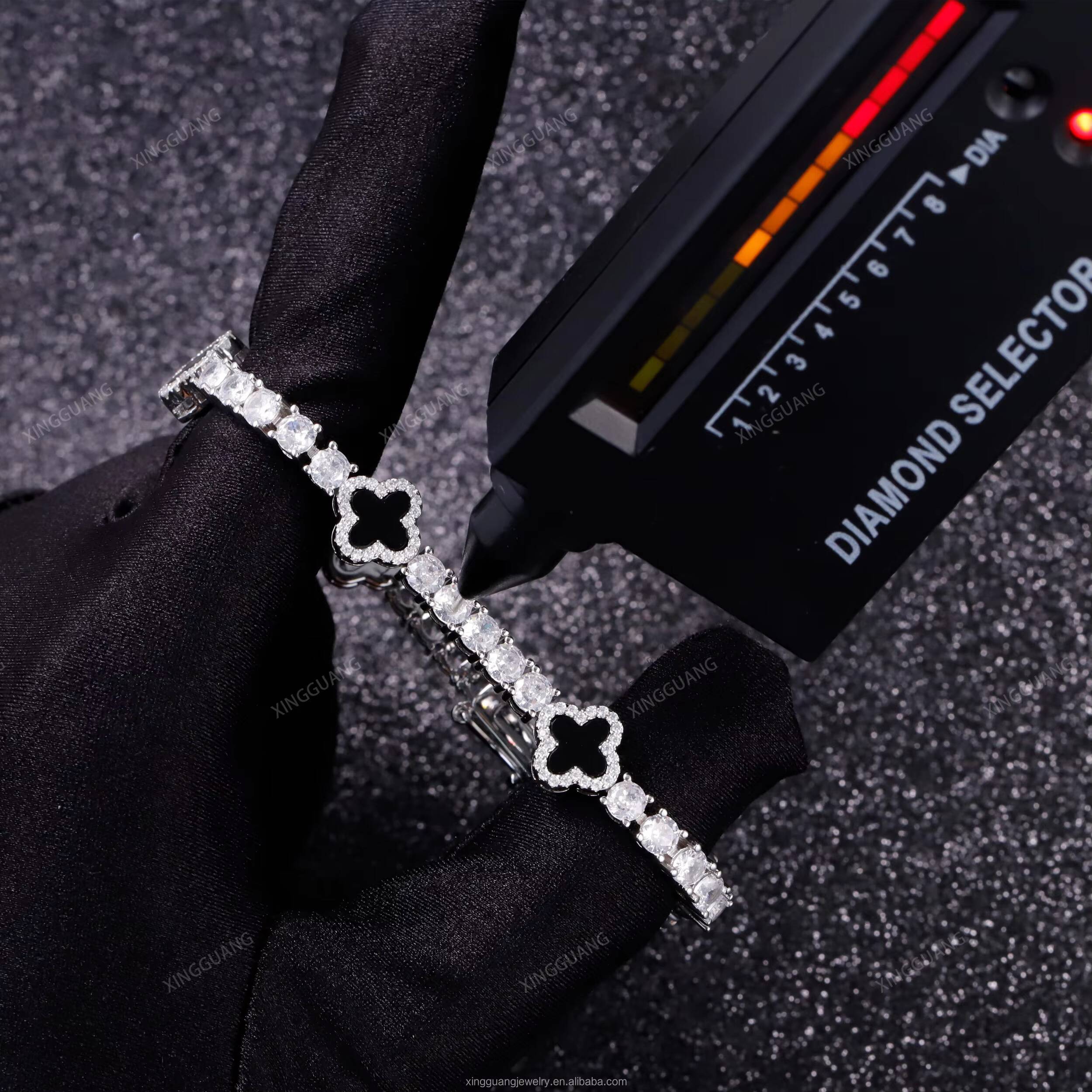 GRA Certificate Hip Hop Tennis Chain 925 Natural Sterling Silver Moissanite Diamond 4 Leaf Clover Bracelet