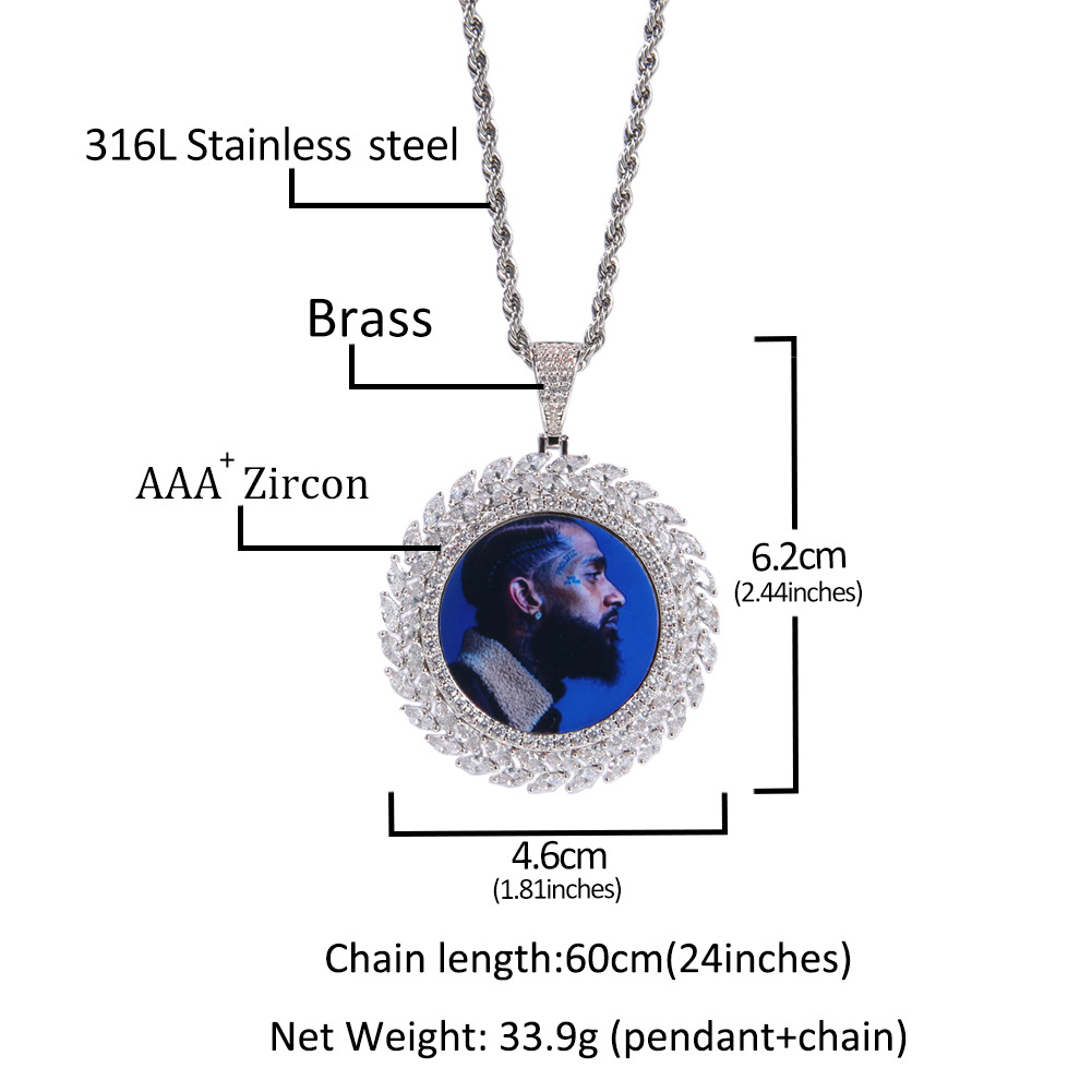 TopBling Hip Hop Custom Memory Photo Pendant Necklace Bling 5A Zircon 18K Real Gold Plated Jewelry