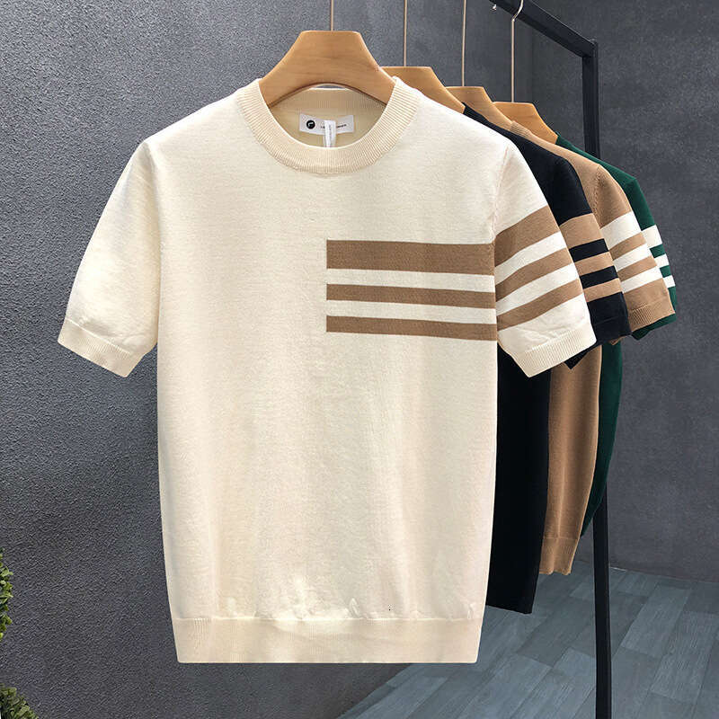 Summer Pullover Short T Shirt For Men Premium Round Neck Thin Knitwear New Simple Half Sleeve