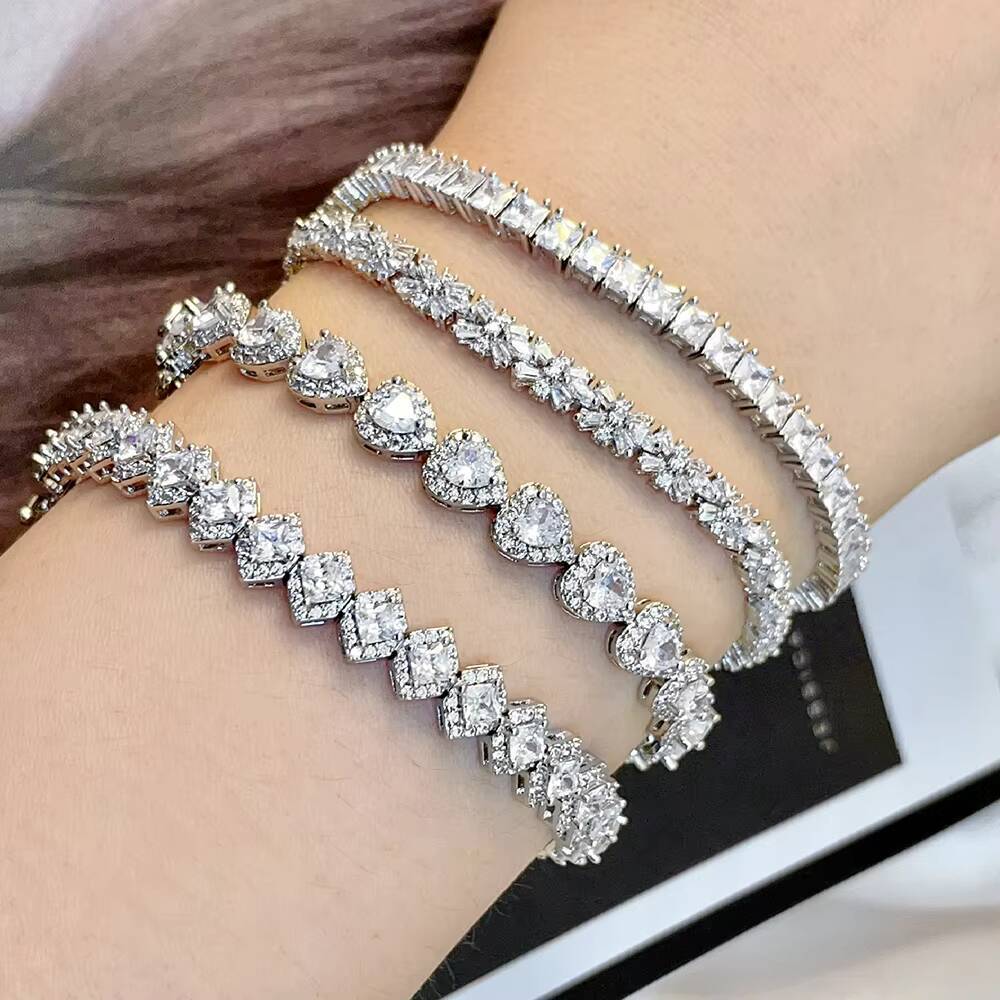 FOXI Factory Non Tarnish Manufacturer Customized OEM 16CM 44mm 5A square Cz Tennis Blink 925 Sterling Silver Tennis Bracelet