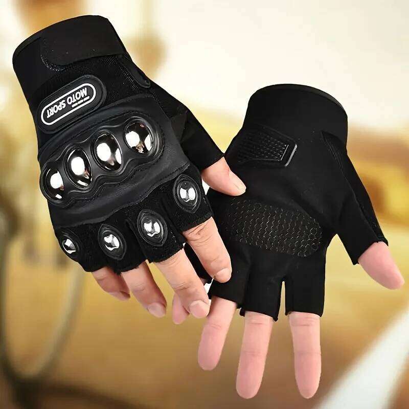 2pcs Black Outdoor Knuckle Motorcycle Power Sports Gloves Y260115