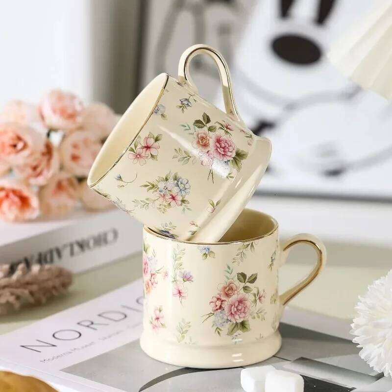 Porcelain Coffee Mugs Retro European Style Floral Pattern Drinking Utensils for Living Room Decoration for Women Art Tea Cup for Office Relaxation Hom