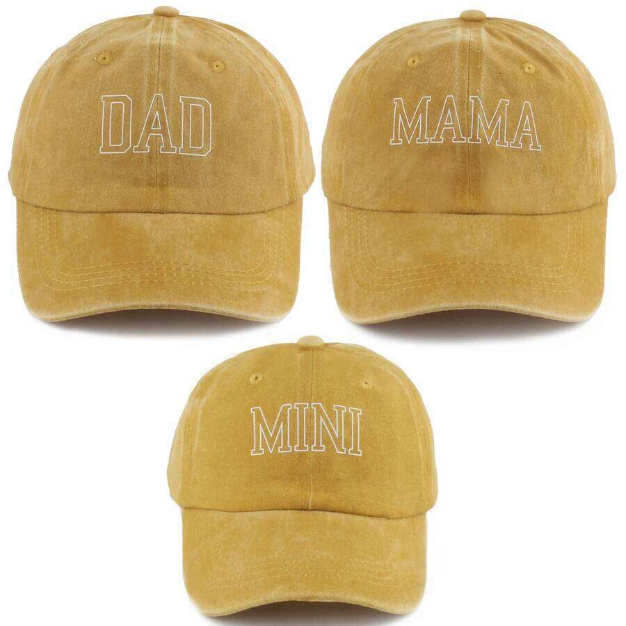 New DAD MAMA MINI Baseball Cap Sun Protection Parent Kids Adjustable Travel Beach Caps Baby Washed Denim Cotton Hat 3PCS/SET Y260115