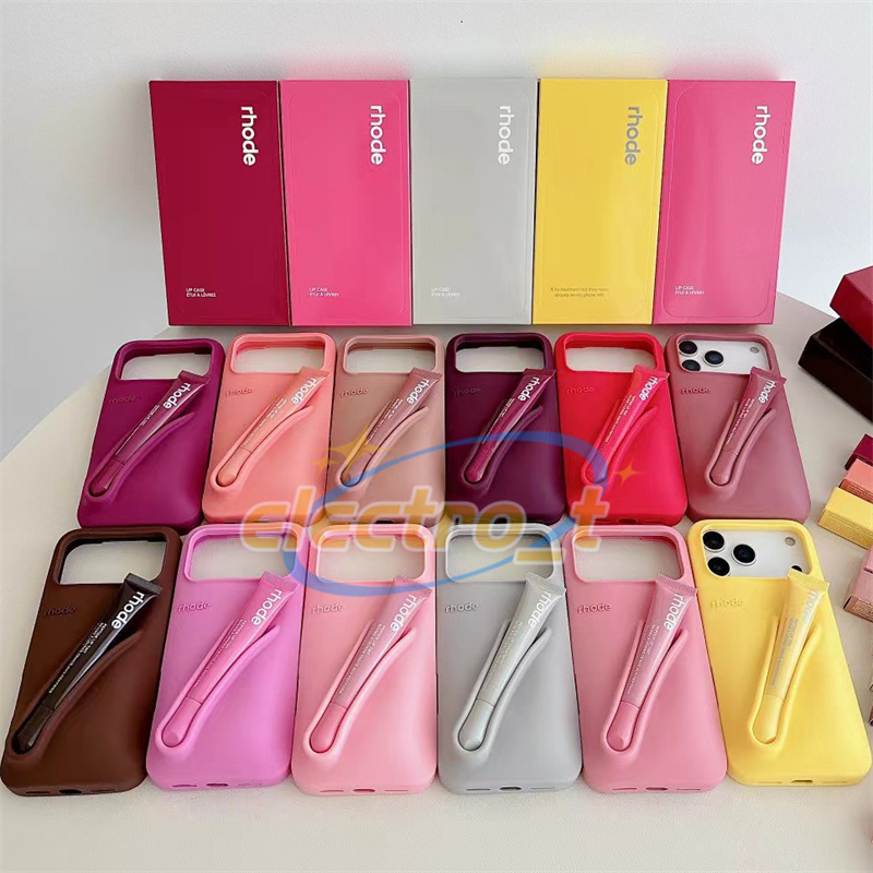 3 in1 rhod Lipstick Portable phone Case Design Lip Gloss Lipstick Lip Balm 3D Make Up Silicone Soft Phone Cases for iPhone 17 Air 16 promax 15 14 plus 13 12 11 Pro Max Cover