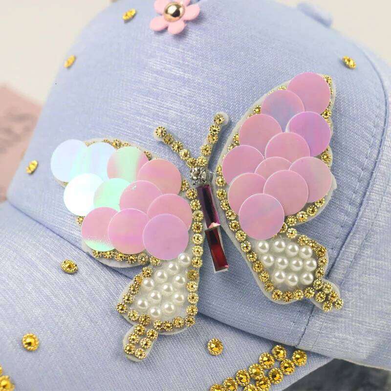 Ladies Casquatte Metal Three Ring Sun Summer Hat For Women Butterfly Diamond Studded Outdoor Baseball Cap Y260115