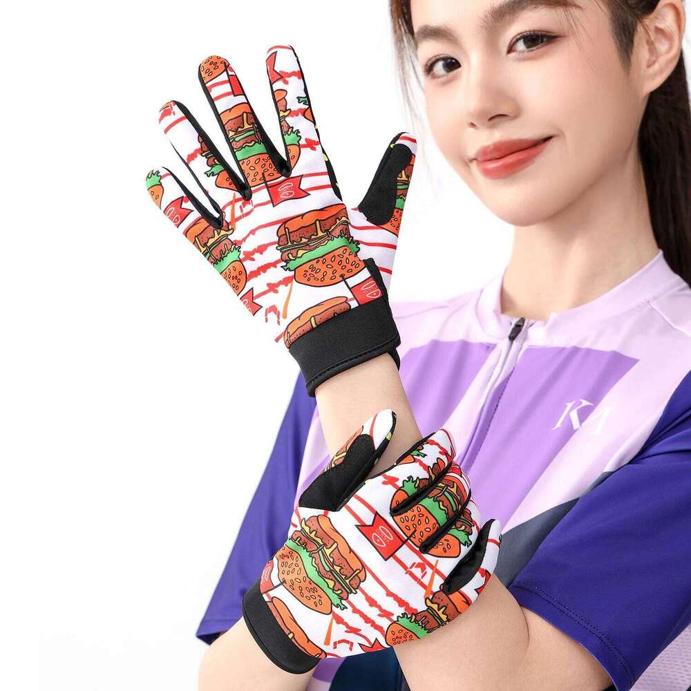 Fun Graffiti Burger Sports Cycling Gloves, non-slip, shock-absorbing, wear-resistant, breathable bicycle gloves, outdoor sports Y260115