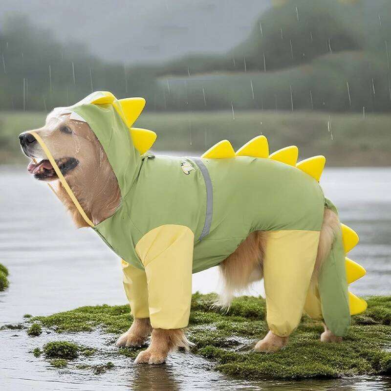 Famous brand Large Dog Dinosaur Raincoat Golden Retriever Four Legged Waterproof Clothes Pet Summer All Inclusive With Tail Stereo Rain Ponch pupakaIK