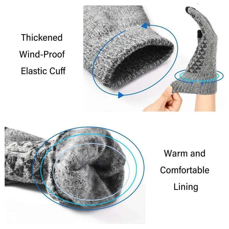 Winter Warm Touch Screen Waterproof Non-slip Thickened Knitted Gloves Suitable for Outdoor Driving Cycling and Skiing Y260115