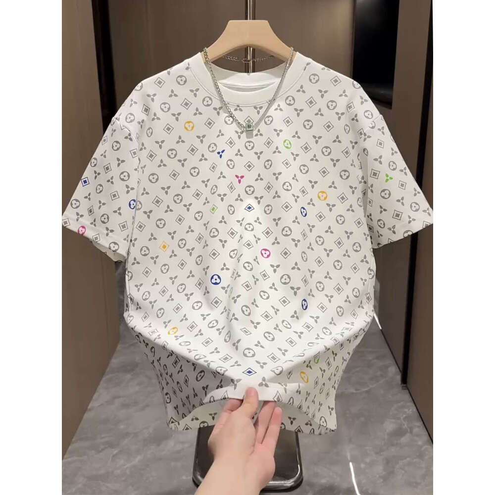 Round Neck Full Print Old Flower Short T-Shirt For Men 2025 Summer New Casual Versatile Stylish Cool Half Sleeve
