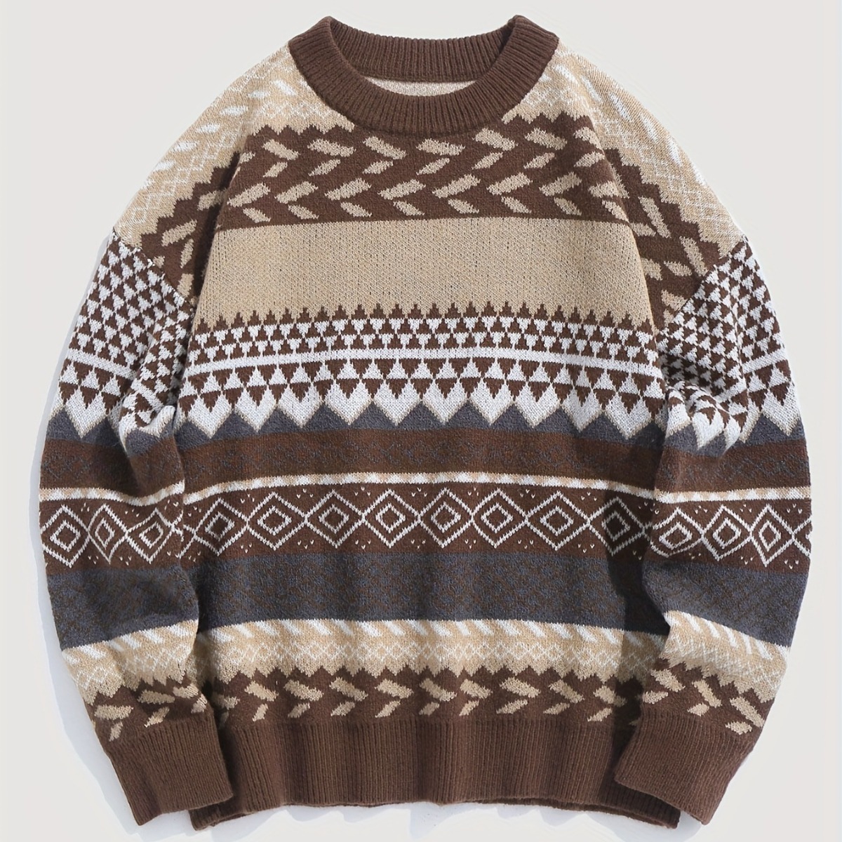 Men's Sweaters Knitted Striped Vintage Sweater Pullover Men Sweater Casual Men's Sweater O-Neck Long Sleeves Retro Striped Print Sweater Jum