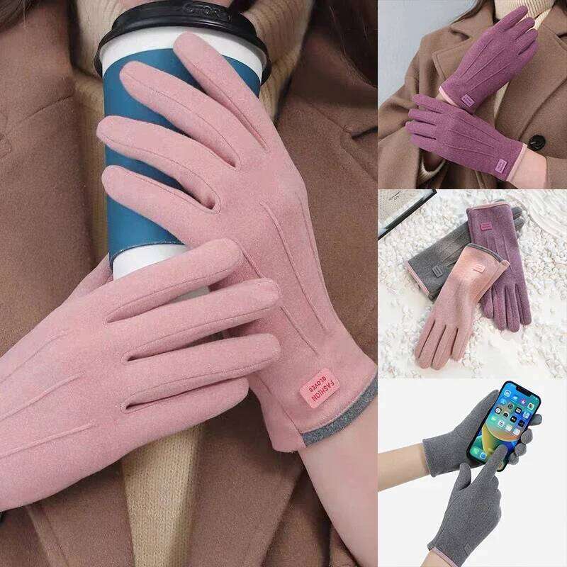 New Women Winter Thick Plush Fashion Warm Suede Outdoor Guantes Lady Touchscreen Driving Gloves Sports Cycling Mittens Y260115