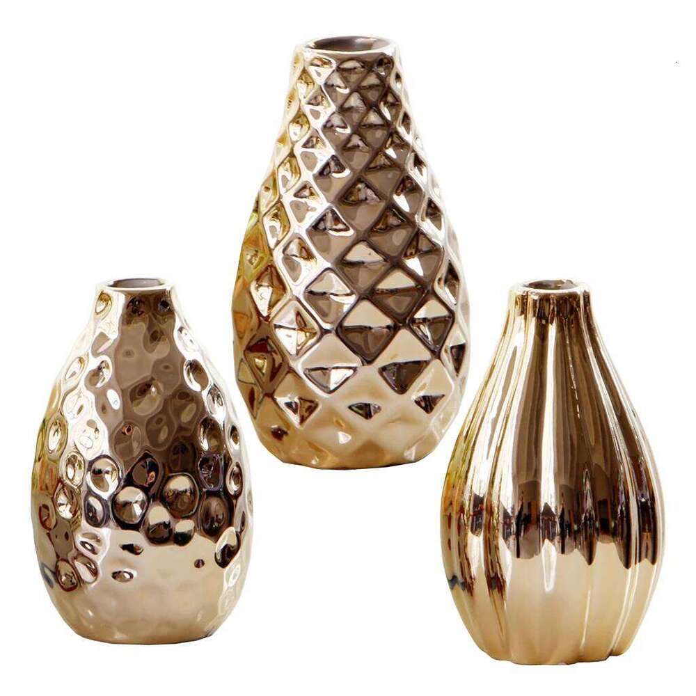 Unique Oval Shape Plating Ceramic Flower Vase Decorative Modern for Home Centerpieces Three Different Styles C260116