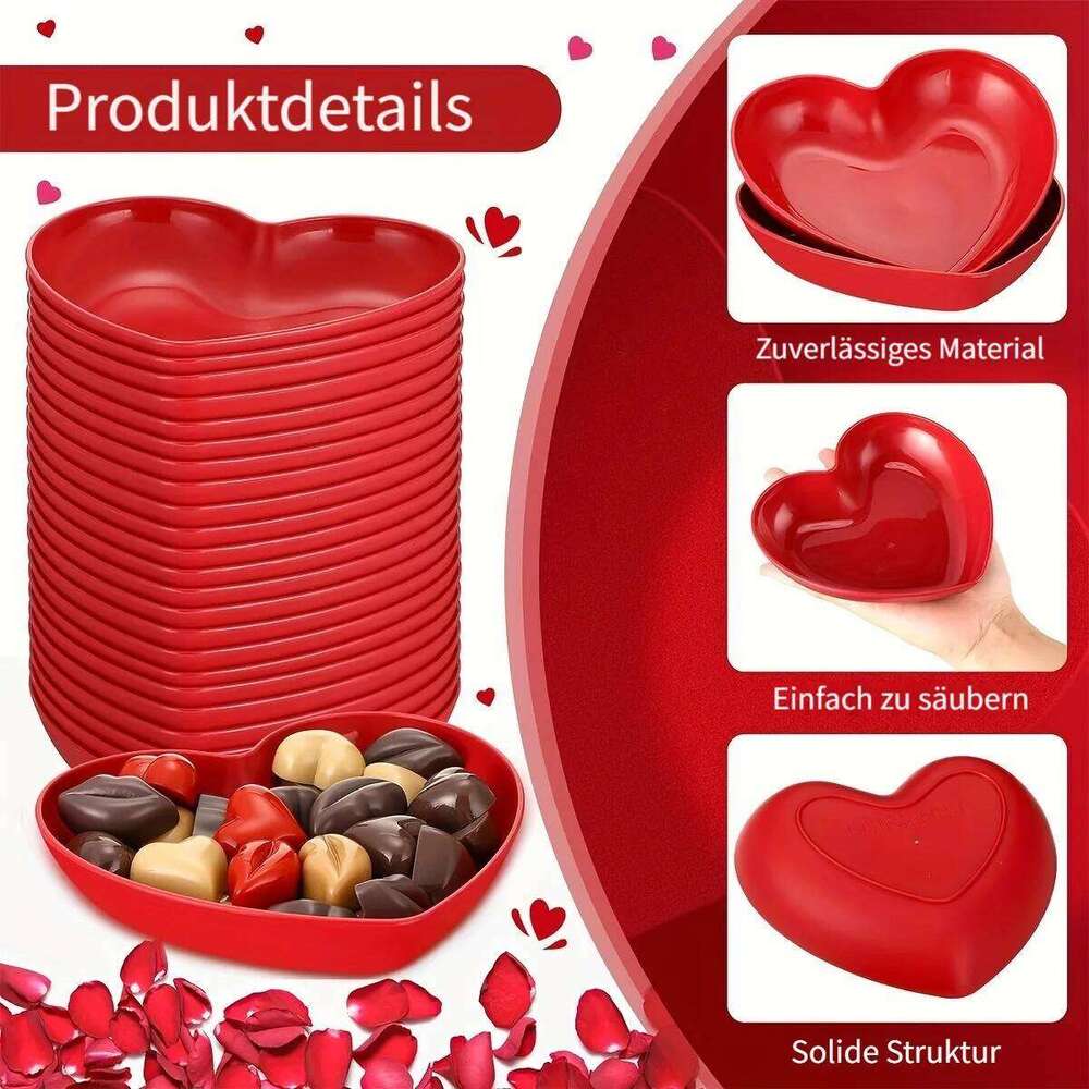 5Pcs Red Romantic Love Snack Potato Chips Fruit Dessert Cake Plate, Pasta Appetizer Plate,Festival Party Activities