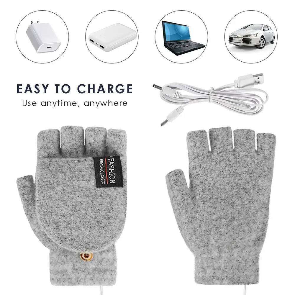 USB Heated Touchscreen Double-Sided Heating Fingerless Hands Electric Thermal Gloves Winter Warmer Y260115