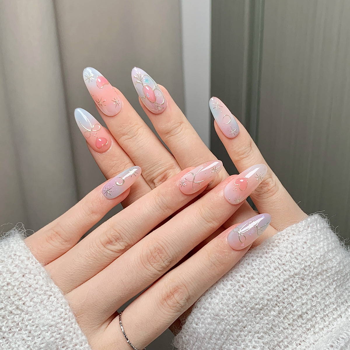 exquisite handmade cateye nail design patches timeless white color