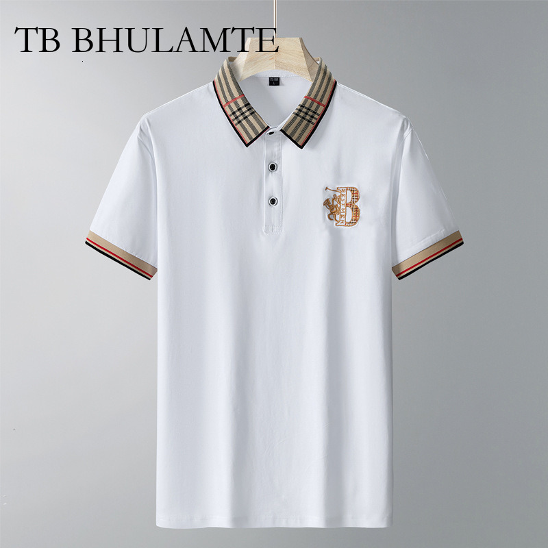 TB BHULAMTE Luxury Brand Designer Clothes Fashion Summer New High-Quality Pure Cotton T-Shirt Men's Polo Shirt Top Public Version Solid Color Emb