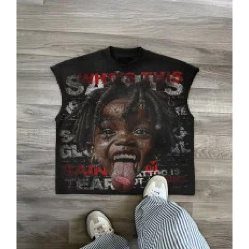 Men's T Shirts Punk Millennium Vintage T-Shirt Subculture Y2k Street Hip-hop Retro Personality Pure Print Loose Daily Casual Beach Sleeveless T-s