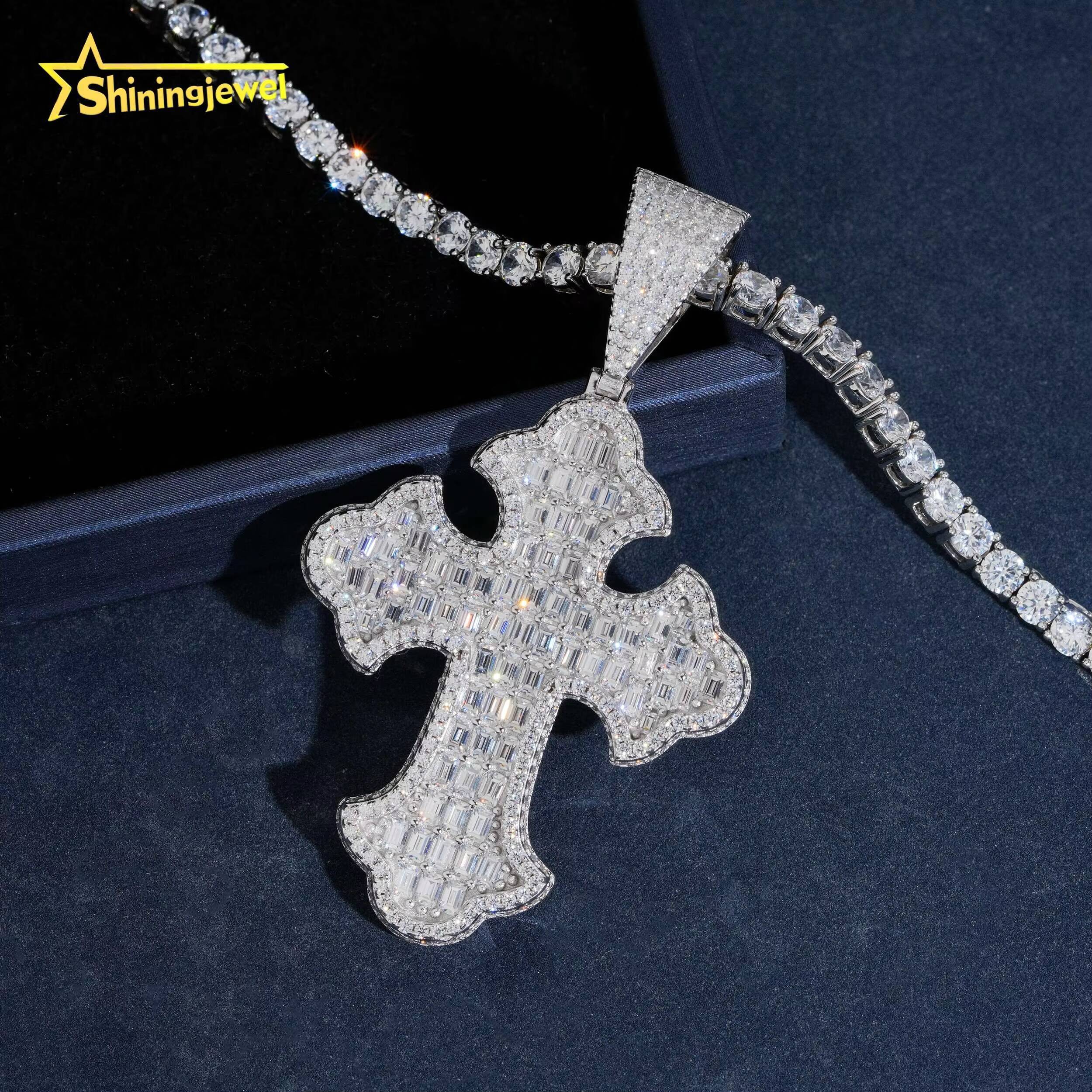 Custom Iced Out Pendant Hip Hop Jewelry VVS Moissanite Cross Pendant GRA Certificated Luxury 925 Silver Moissanite Pendant