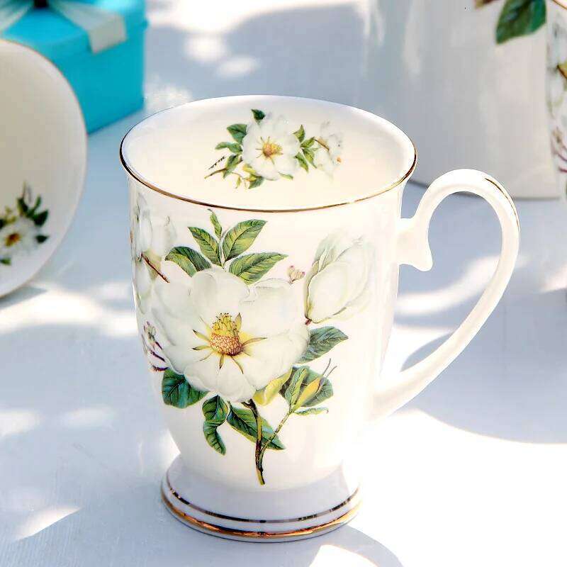 Porcelain Coffee Mugs Tableware Floral Painting Drinkware Tea Cups Bone China Craft 300ML Capacity for Home Office Outdoor Dining Heat Resistant Desig