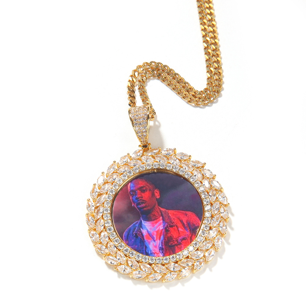 TopBling Hip Hop Custom Memory Photo Pendant Necklace Bling 5A Zircon 18K Real Gold Plated Jewelry
