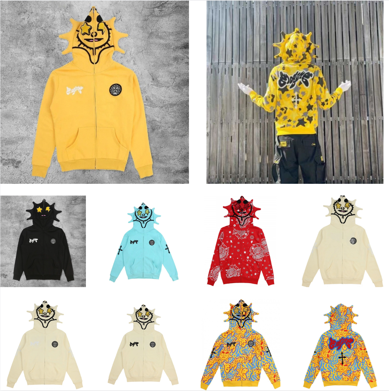 Designer Hoodies Fast Glo Gang The Glory Full Zip Hoodie High Street Skeleton Lazy 3D Digital Printed Hooded Long Sleeve Zipper Sweatshirt