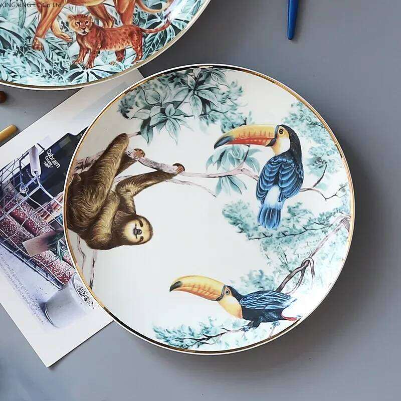 Ceramic Western Food Creative Jungle Animal Bone China Phnom Penh Tableware Household Round Plate 8 Inch