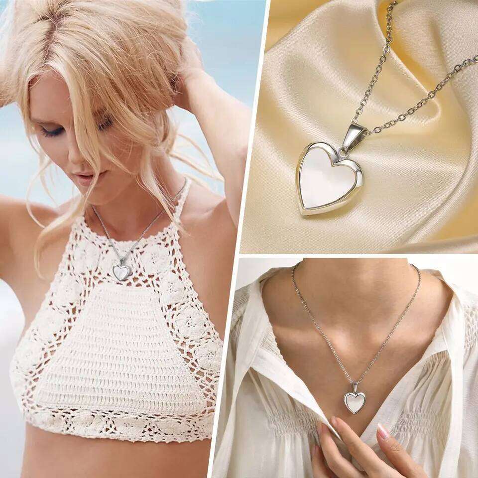 Vnox Women Locket Necklaces Openable Heart Pendants Stainless Steel Shell Photo Frame Necklace hongyi