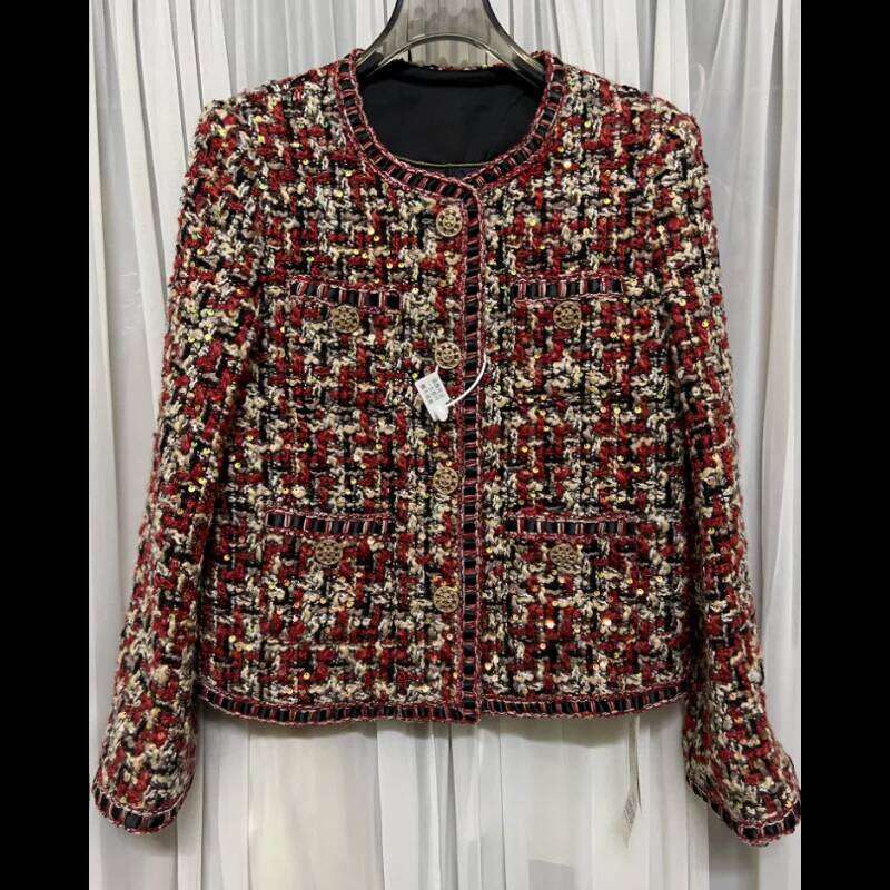 French Vintage Small Fragrance Jacket Women Spring Autumn High Quality Casual Loose Dark Green Tweed Long Sleeve Coat DREAM RECALL - view 3
