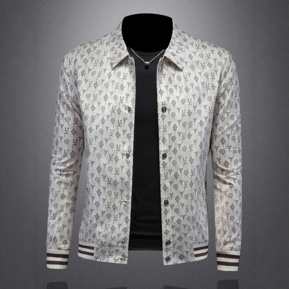 Spring And Autumn Coat European High-End Turn-Down Collar Printed Jacket Trendy Handsome Casual Men's Clothing