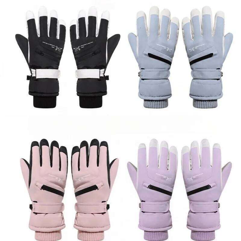Winter waterproof and velvet skiing outdoor hiking anti slip gloves, women's touch screen gloves Y260115