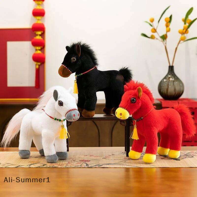 E1Pcs Blessing Message Doll Keychain Red Horse Plush Stuffed Toys Bag Pendant New Year Gift For Friends 26Y0116