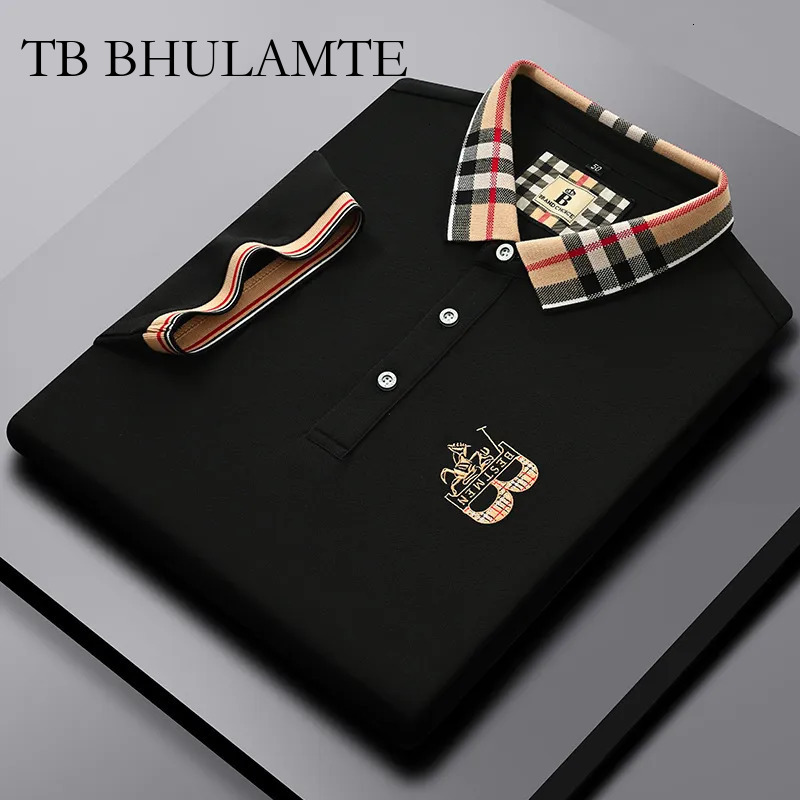 TB BHULAMTE Luxury Brand Designer Clothes Fashion Summer New High-Quality Pure Cotton T-Shirt Men's Polo Shirt Top Public Version Solid Color Emb